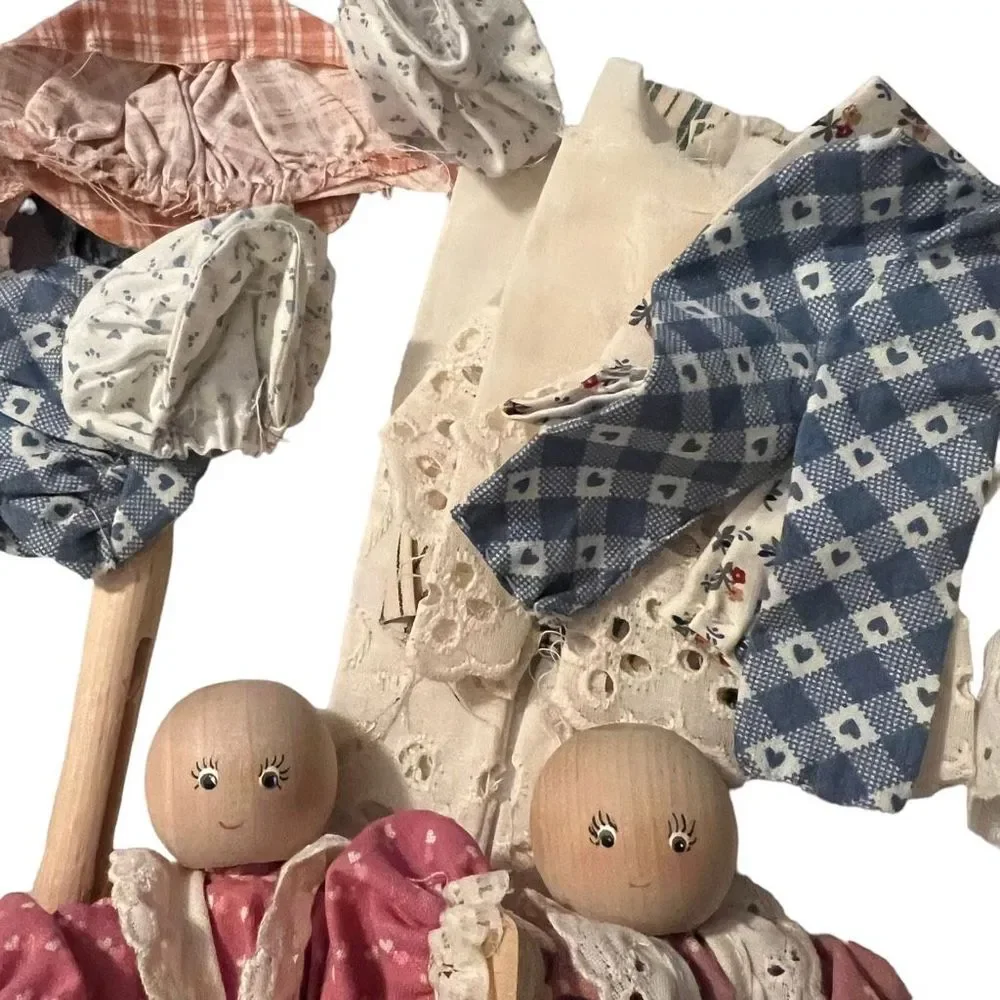 Clothes Pin Doll Making Supplies Fabric Shirts Pants Hair‎ Partially Complete